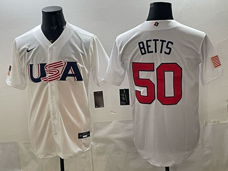 Men 2026 World Cub USA #50 Betts White Nike MLB Jersey style 01
